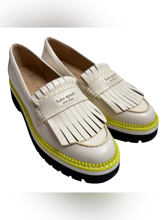 kate spade Shoes - kate spade Caddy Cream Leather Kiltie Fringe Loafers with Yellow Trim NWT $238
